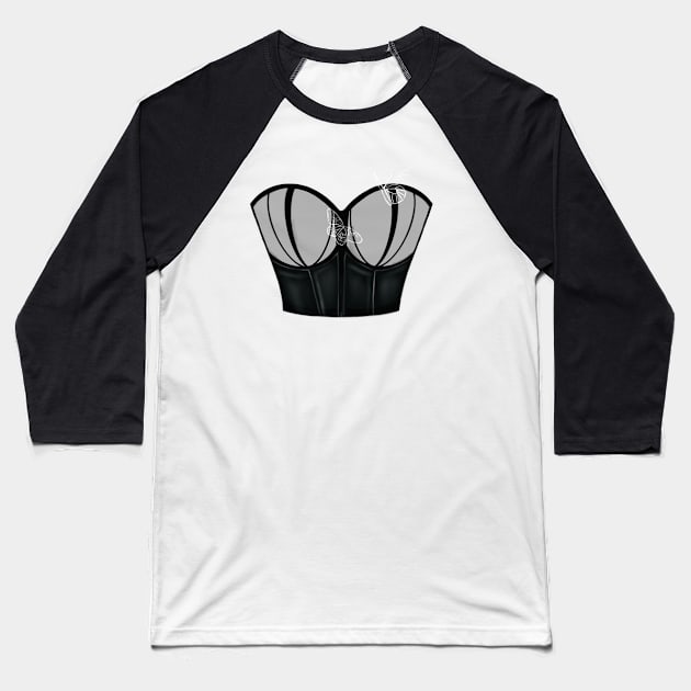 Leather Corset With White Butterflies Baseball T-Shirt by xsaxsandra